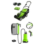 Greenworks 2x24V Tondeuse à Gazon sans Fil, Largeur de Coupe 41 cm, 2 Batteries de 24V 4Ah et Chargeur + Greenworks G24SWP Pompe à Eau Submersible sans Fil, sans Batterie Ni Chargeur, Garantie 3 Ans