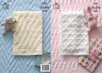 King Cole Double Knitting Dk Pattern Baby Pram & Cable Knit Cot Blanket 3506