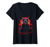 Womens Black Cat Devil Demon V-Neck T-Shirt