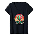 Womens Vintage Catch The Wind Hot Air Ballooning Adventure V-Neck T-Shirt