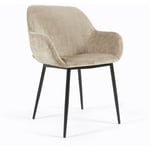 Chaise Konna en chenille beige avec pieds en acier peint noir - Kave Home