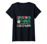 Womens Christmas Lights Bunco Nights Xmas Tree Vintage Matching V-Neck T-Shirt