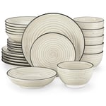 vancasso Bonbon Beige Dinner Set, 24 Pieces Dinner Sets for 6 People, Handpainted Swirls Plates and Bowls Set in Rustic Look, Include Dinner Plates, Dessert Plates, Pasta Bowls and Cereal Bowl