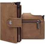 BEWMER Porte Carte de Crédit 2 Blindé | Portefeuille Slim pour Homme et Femme avec Protection RFID Anti-clonage | Porte Carte et Billets avec Porte-Monnaie (B2 avec Zip, Marron Taupe)