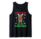 Moose Funny Christmas Stop Staring At My Package Xmas Jokes Tank Top