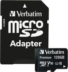 Carte mémoire microSDXC Premium 128 Go noire avec adaptateur - pour capture vidéo full HD - résiste à l'eau & aux chocs - carte mémoire SD pour appareil photo smartphone tablette