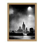 Doppelganger33 LTD Stampa artistica da parete incorniciata di New York con nebbia piovosa degli anni '50 in bianco e nero con paesaggio urbano 40 x 50 cm