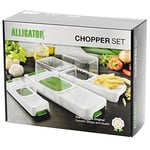 ALLIGATOR 3002 - Hachoir Multifonction 3 en 1 - Coupe Légumes - Coupe Oignon - Coupe Frites - 3 Lames Interchangeables - 3x3 mm 6x6 mm 12x12 mm - Sans BPA - Blanc et Vert