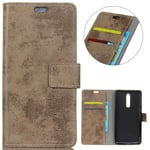 KM-WEN® Case for Nokia 5.1 (5.5 Inch) Book Style Retro Scrub Pattern Magnetic Closure PU Leather Wallet Case Flip Cover Case Bag with Stand Protective Cover Khaki