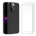 NEW'C Coque pour iPhone 13 Pro (6,1") Silicone Ultra Fine Noir et 2 × Verre trempé pour iPhone 13 Pro (6,1") Film Protection écran