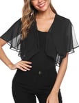 Aottori Cardigan Boléro Court Femme en Mousseline de Soie Gilet à Manches Évasées Courte Boléro Veste Elégant Chic pour Robe Bretelle Mariage Noir XXL