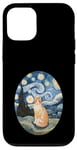 Coque pour iPhone 12/12 Pro Robe Nuit Étoilée et Robe Van Gogh Chat Orange Chat Roux