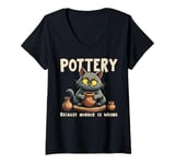 Womens Pottery Because Murder Is Wrong Funny Cat Funny Pottery Art V-Neck T-Shirt