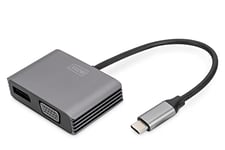 DIGITUS Adaptateur Graphique USB-C - USB-C vers DisplayPort & VGA - UltraHD 4k/30Hz - DisplayPort 1.4 - Longueur de câble 20cm - Plug & Play - Gris