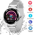 Montre Connectée Femmes Montre sport d'Activité Pression artérielle Moniteur Cardiofréquencemètre pour Android ios-Argent