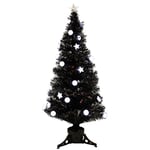 WeRChristmas 5 ft Black Pre-Lit Multi-Colour Fibre Optic Christmas Tree with 27 LED White Stars Baubles and Topper