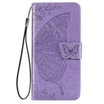 Samsung A52 Phone Case for Girls, Samsung A52s 5G Case Shockproof Folio Flip PU Leather Wallet Cover Butterfly with Card Slot Stand Silicone Bumper Protector Case for Samsung Galaxy A52, Light Purple