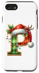 iPhone SE (2020) / 7 / 8 Red Christmas Plaid Initial P Monogrammed Santa Hat Letter P Case