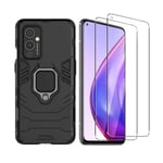 GOGME Case for OPPO Find X3 Neo and 2 Screen Protector, 360 degree Rotating Ring Kickstand Shockproof Armor Cover, Silicone TPU + Hard PC Hybrid Case with Magnetic Car Mount. Black