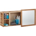 Relaxdays - Etagère murale avec miroir coulissant salle de bain armoire bois de noyer huilé side board 80 cm de largeur, nature