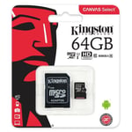 Miccro SD SDXC KINGSTON 64Go avec adaptateur SD 80Mo/s