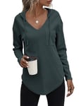 Cuptacc Chemisier Femme Chic et élégant à Capuche Top Manche Longue Pull Fluide Loose Vert foncé,2XL 50