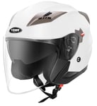 YEMA Casque Moto Jet Homme ECE Homologué YM-627 Casque Femme Scooter Ouvert Adulte Vintage Double Visière-Blanc-XL