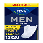 Tena Men Level 2 Absorbent Protector White Disposable 12 Packs of 20 (240 Total)