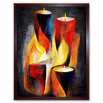 Cubist Candles Flames Surrealist Still Life Oil Painting Art Print Framed Poster Wall Decor 12x16 inch