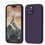 GOODVISH 3 in 1 Designed for iPhone 15 Case Premium Silicone 6.1" (2023)| Upgraded Camera Protection, 2 Pack Screen Protector, Shockproof Anti-Scratch Gel Rubber Slim Phone Case Cover, Berry Purple