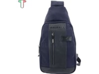 Piquadro Piquadro, Piquadro, Nylon And Leather, Mono Sling, Crossbody Bag, Blue, Ca4536br2, 18 X 36 X 6 Cm, For Men For Men