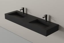 Lavabo mural fonte minérale TWG16, 153 x 45 x 15 cm, base acier inox noir mat en option Sans console métallique, Quartz noir