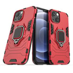 IMIRST Apple iPhone 13 Mini Case - Heavy Duty Armor Dual Layer Shock Resistant Hybrid Protective Snap-on Case Cover with Ring Holder Kickstand for Apple iPhone 13 Mini HB Red