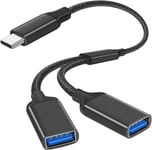 USB-C to USB Adapter, 2 en 1 USB-C mâle vers 2USB 2.0 tête de Femme Splitter, Charge du Cordon d'alimentation d'extension, Transfert de données Expander pour Car/Laptop/Mac/PC.[V437]