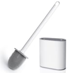 AiQInu Brosse WC, Brosse Toilettes WC en Silicone pour Profondeur avec Manche en Plastique antidérapant, Brosse Toilette Murale avec Base à Fentes d'aération pour la Toilette de la Salle de Bain