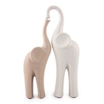 pajoma® Matabi Lot de 2 éléphants Amoureux en céramique - Hauteur : 11,5 cm - Couple harmonieux en Beige et Gris - Figurine Animale - Décoration de Table pour Cuisine, Salle de Bain, Salon et Chambre