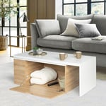 Table basse rotative bois et blanc 360° lizzi extensible avec coffre