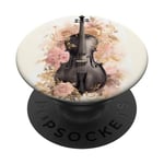 Black Violin And Pink Flower Graphic For Women Cute Goth PopSockets PopGrip Adhésif