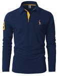 STTLZMC Mens Long Sleeve Giraffe Tennis Polo Shirts,Navy Blue,XXL