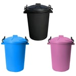 3 x 50L Bin Cliplock Lid Feed Bird Seeds Waste Storage Bins -Sky Blue+Pink+Black