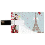 16G USB Flash Drives Credit Card Shape Wedding Decorations Memory Stick Bank Card Style French Couple Hand Drawn Paris Eiffel Tower Getting Married Hearts,Blue Red White Waterproof Pen Thumb Lovely Ju