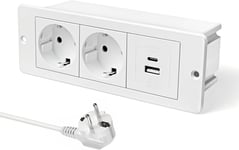 Pd20W Pr De Table Escamotable Charge Rapide 2 Pr S Avec Usb Multipr Pour Cuisine, Table, Bureau, Blanc