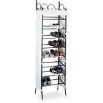 Relaxdays - tagère à chaussures Métal country hlp 174x48x29 cm, 20 paires Armoire 8 Niveaux Housse Tissu, noir-blanc