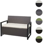 HW - Banc 2 places en poly rotin C-F39, banc coffre, compartiment de rangement - gris, coussins beige