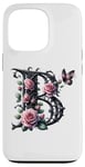 Coque pour iPhone 13 Pro Letter B Initial Floral Monogram Rose Pink Flower Butterfly