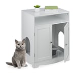 Meuble de toilette pour chat, 2 ouvertures latérales, compartiment ouvert, hlp : 73,5 x 60 x 43,5 cm, blanc - Relaxdays