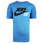 Nike Childrens Unisex Dri-Fit SB Skateboarding Logo Tee Blue Junior Short Sleeve Top 976604 466 - Size Small