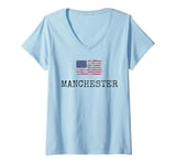 Womens Manchester City USA Flag State Travel US America Women Men V-Neck T-Shirt