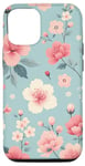 iPhone 12/12 Pro Pastel Pink White Flowers Light Blue Background Pattern Case