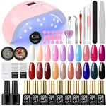 Nagel Kit Med UV Lampa Och Gel 20pc Nagel Gellack Set Utan 36W UV Led Lampa Top Coat Base Coat